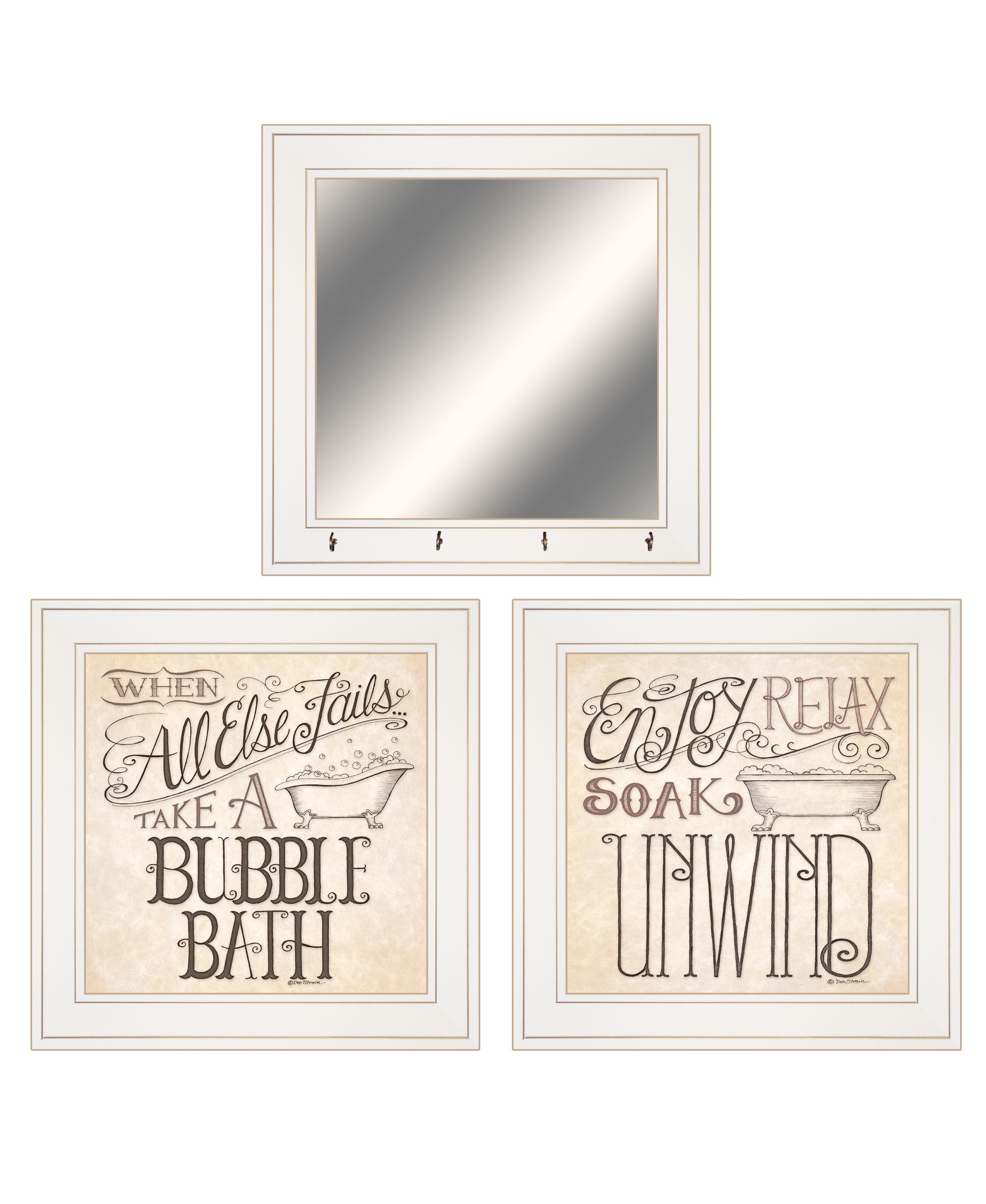 "Soak & Unwind" 3-Piece Vignette By Deb Strain, Ready to Hang Framed Print, White Frame