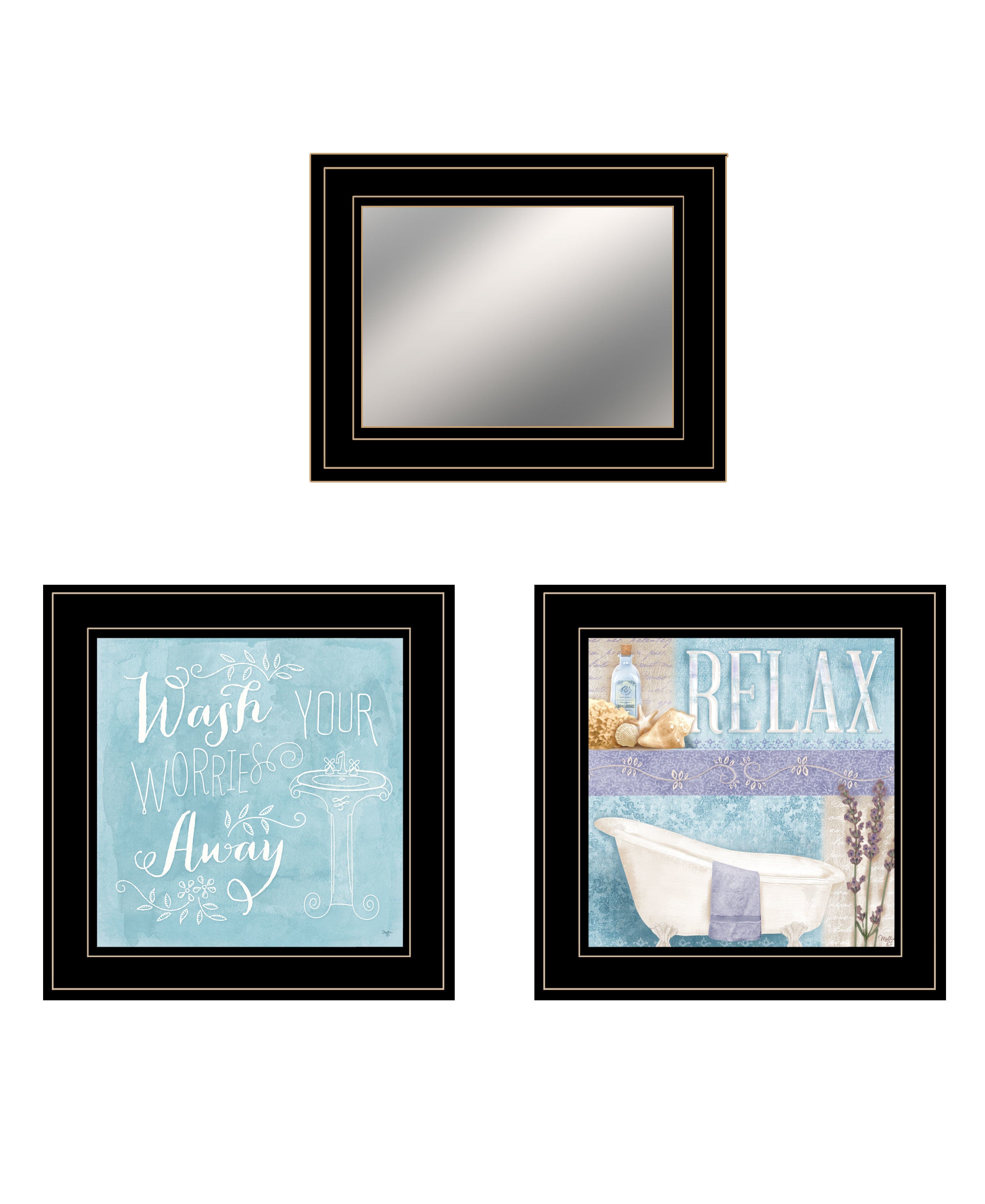"Wash Collection" 3-Piece Vignette By Mollie B, Ready to Hang Framed Print, Black Frame