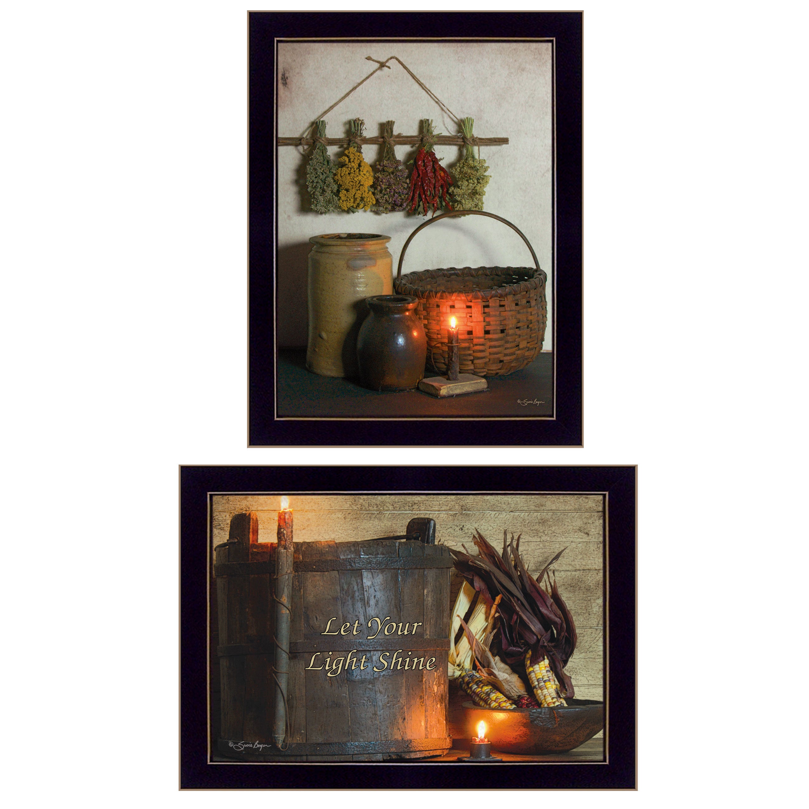 "Let Your Light Shine" 2-Piece Vignette By Susie Boyer, Ready to Hang Framed Print, Black Frame