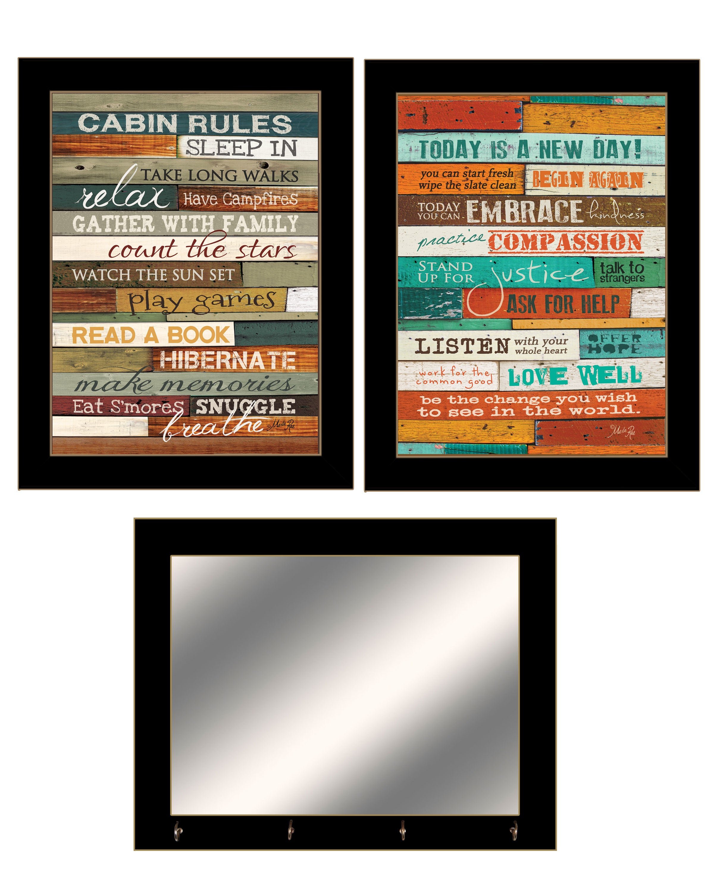 "Cabin Collection" 3-Piece Vignette By Marla Rea, Ready to Hang Framed Print, Black Frame