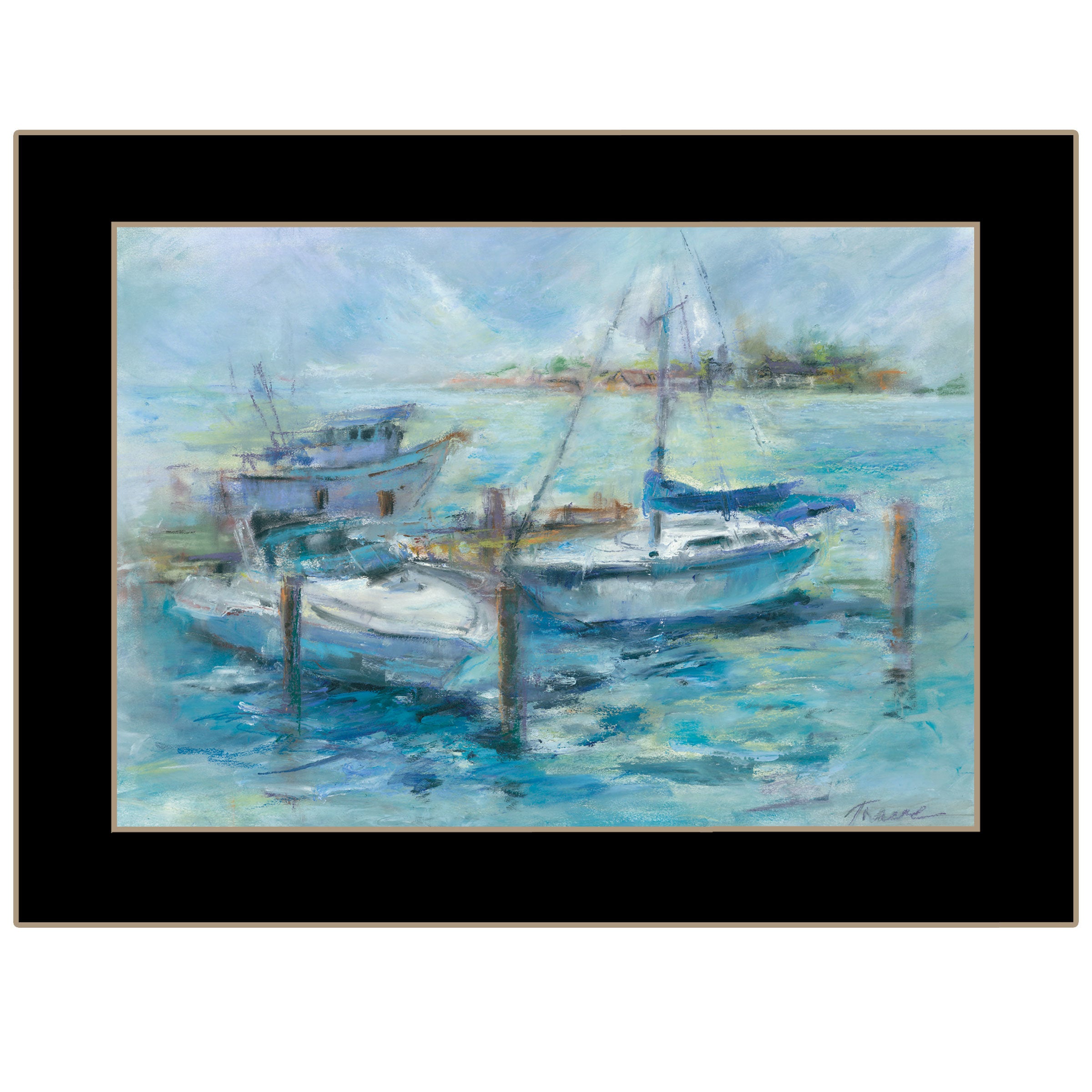 "Dockside" By Tracy Owen-Cullimore, Ready to Hang Framed Print, Black Frame