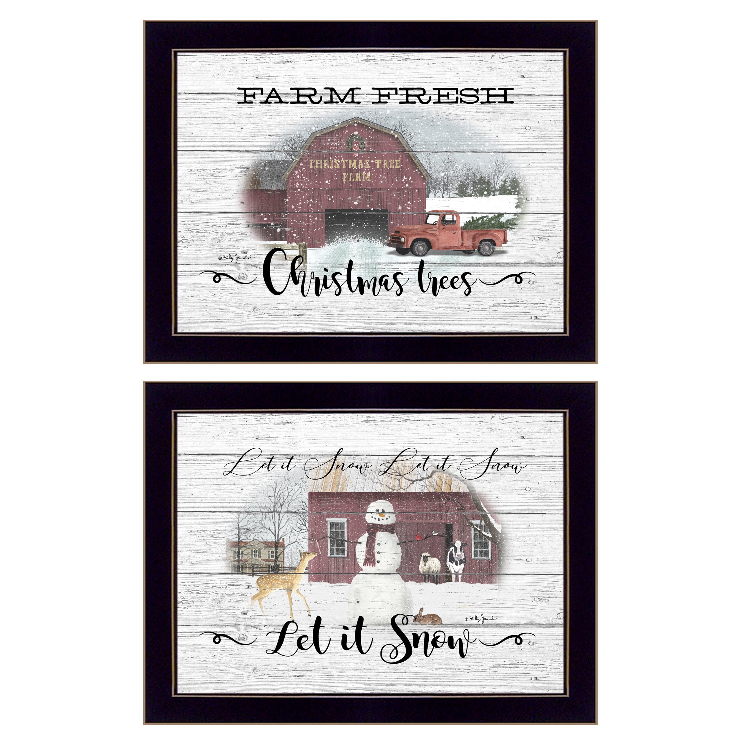 "Farm Christmas" 2-Piece Vignette By Billy Jacobs, Ready to Hang Framed Print, Black Frame