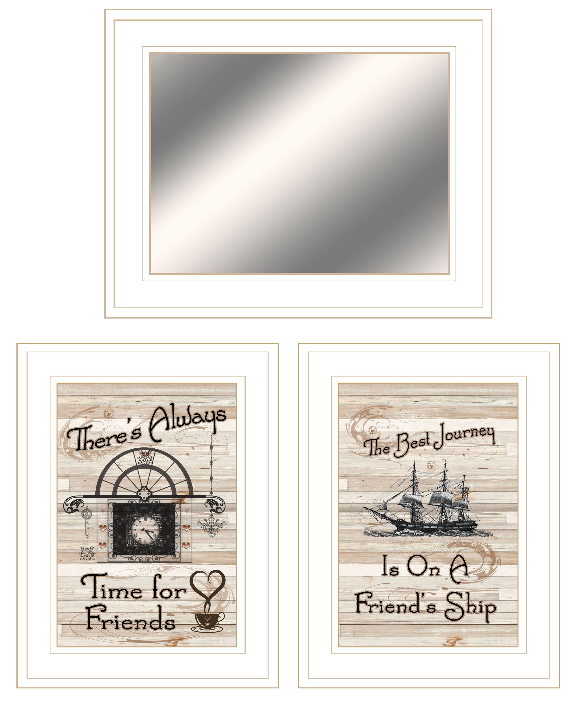 "Friendship Journey" 3-Piece Vignette By Trendy Decor 4U, Ready to Hang Framed Print, White Frame