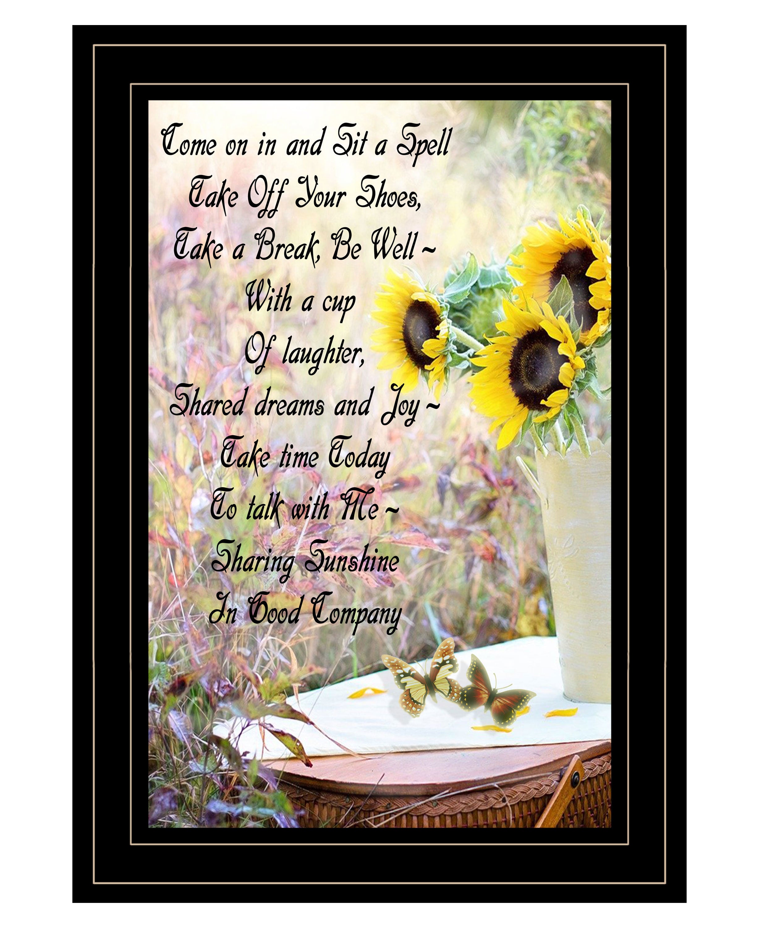"Sharing Sunshine" by Artisan Trendy Decor 4U, Ready to Hang Framed Print, Black Frame