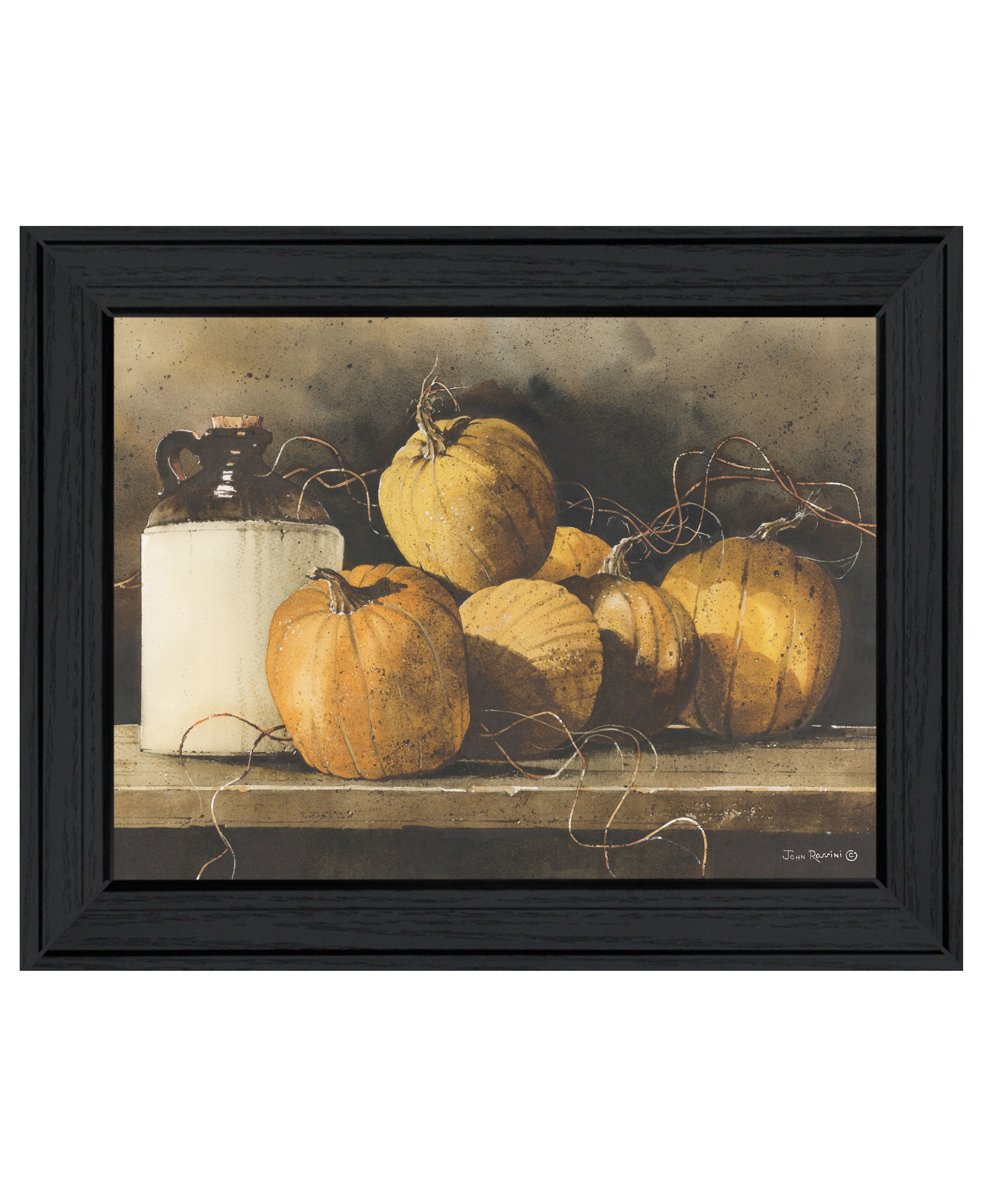 "Jugs and Pumpkins" by Artisan John Rossini, Ready to Hang Framed Print, Black Frame
