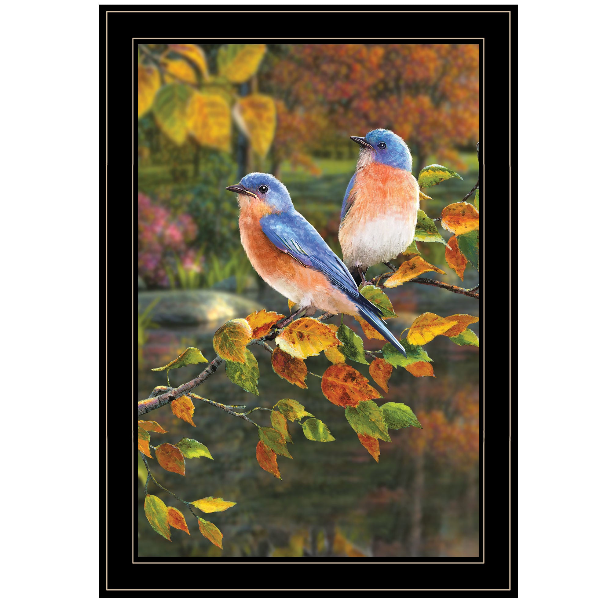 "Bluebirds" by Artisan Kim Norlien, Ready to Hang Framed Print, Black Frame