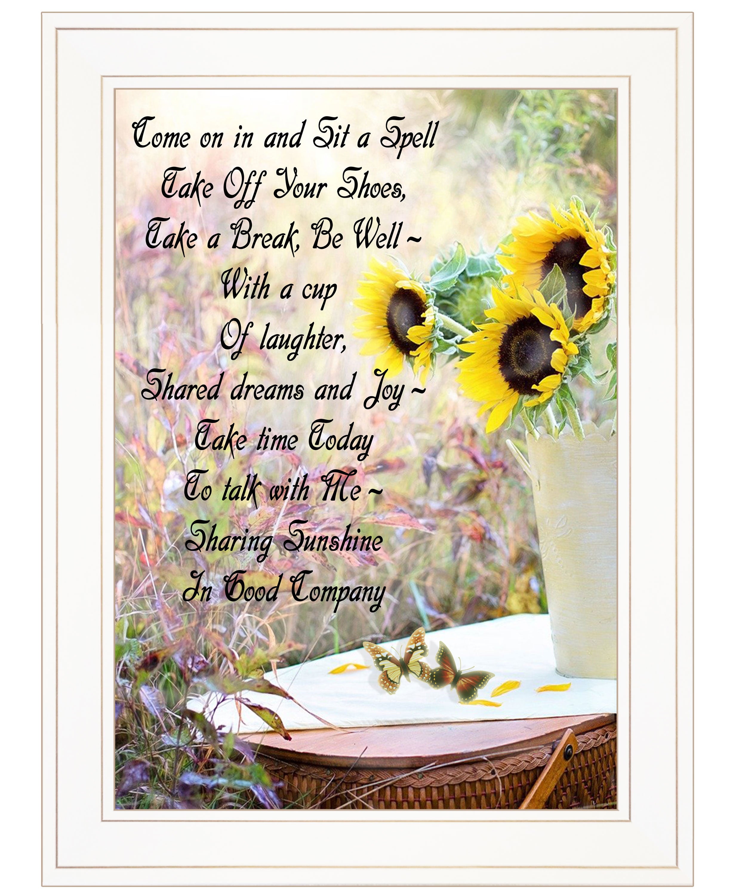 "Sharing Sunshine" by Artisan Trendy Decor 4U, Ready to Hang Framed Print, White Frame