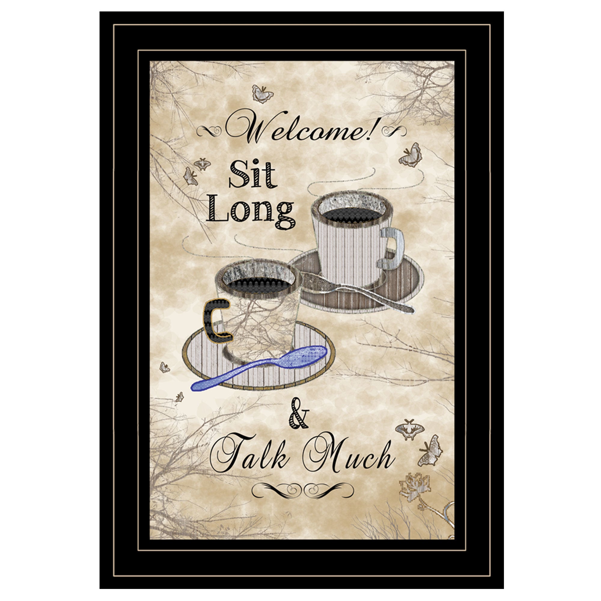 "Sit Long, Talk Much" by Artisan Trendy Decor 4U, Ready to Hang Framed Print, Black Frame