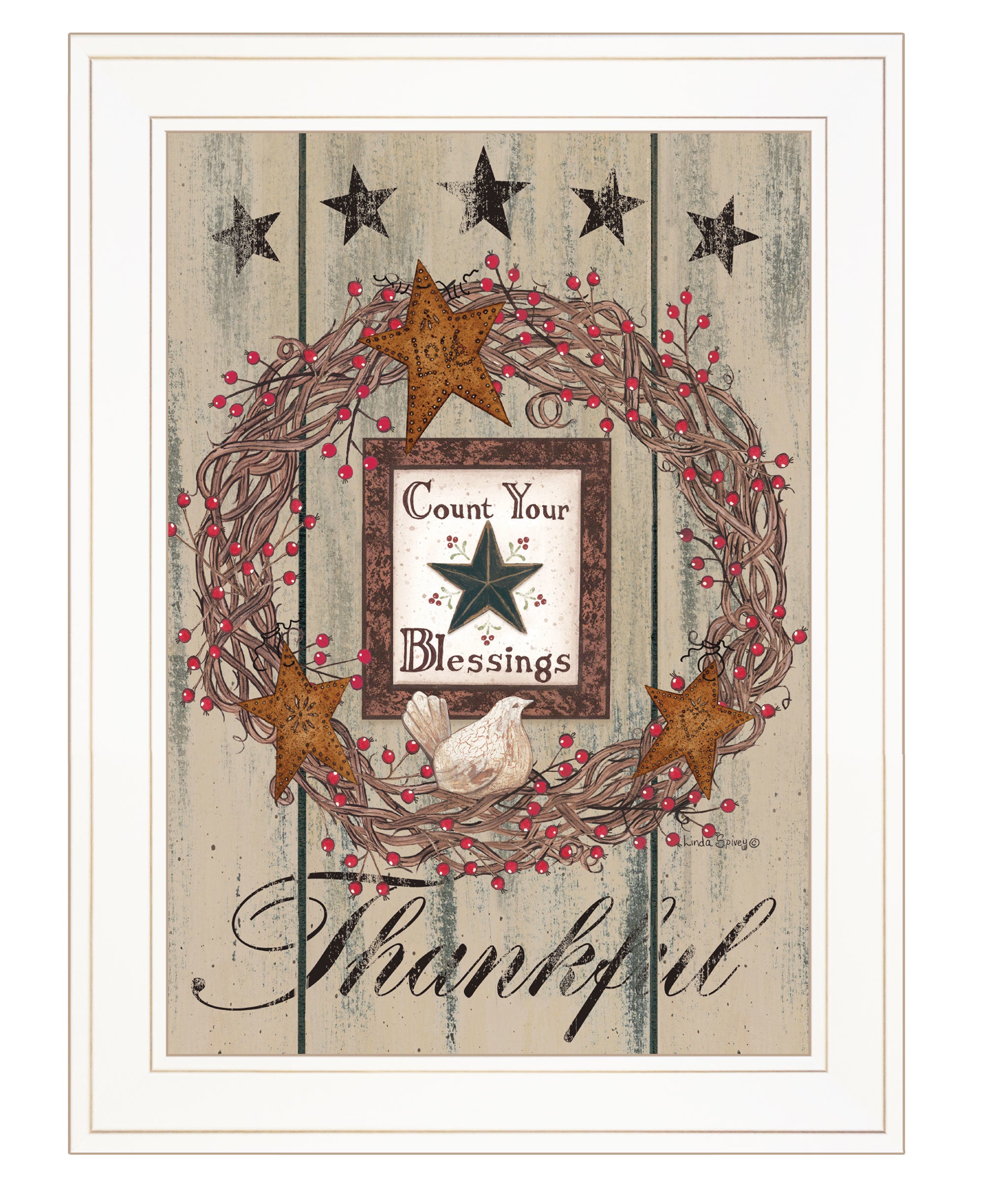 "Count your Blessings" by Artisan Linda Spivery, Ready to Hang Framed Print, White Frame