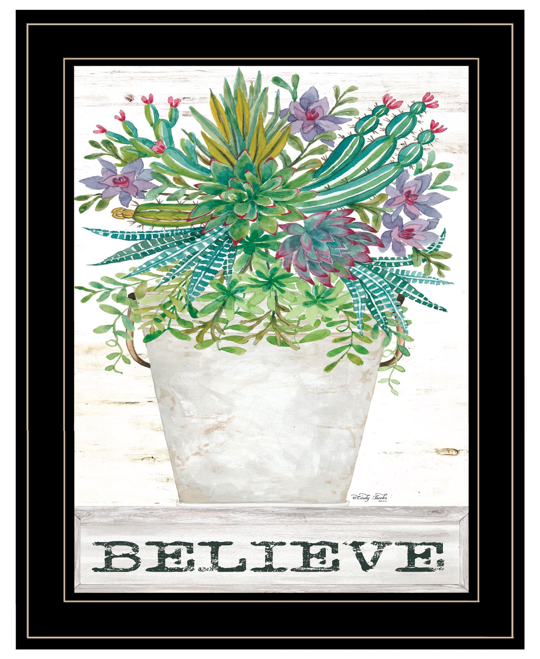 "Believe Succulents" by Cindy Jacobs, Ready to Hang Framed Print, Black Frame
