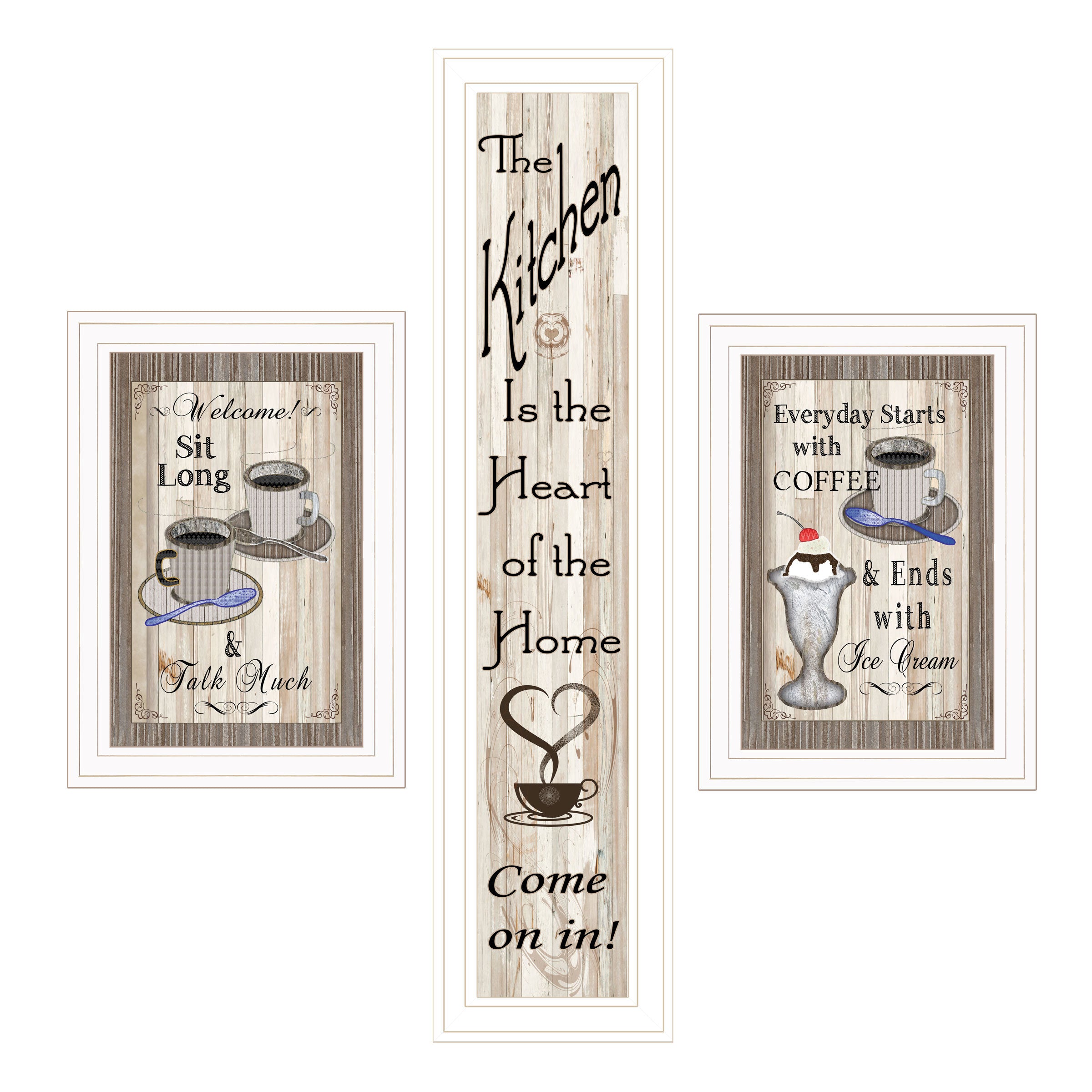 "Come On In" 3-Piece Vignette By TrendyDecor4U, White Frame