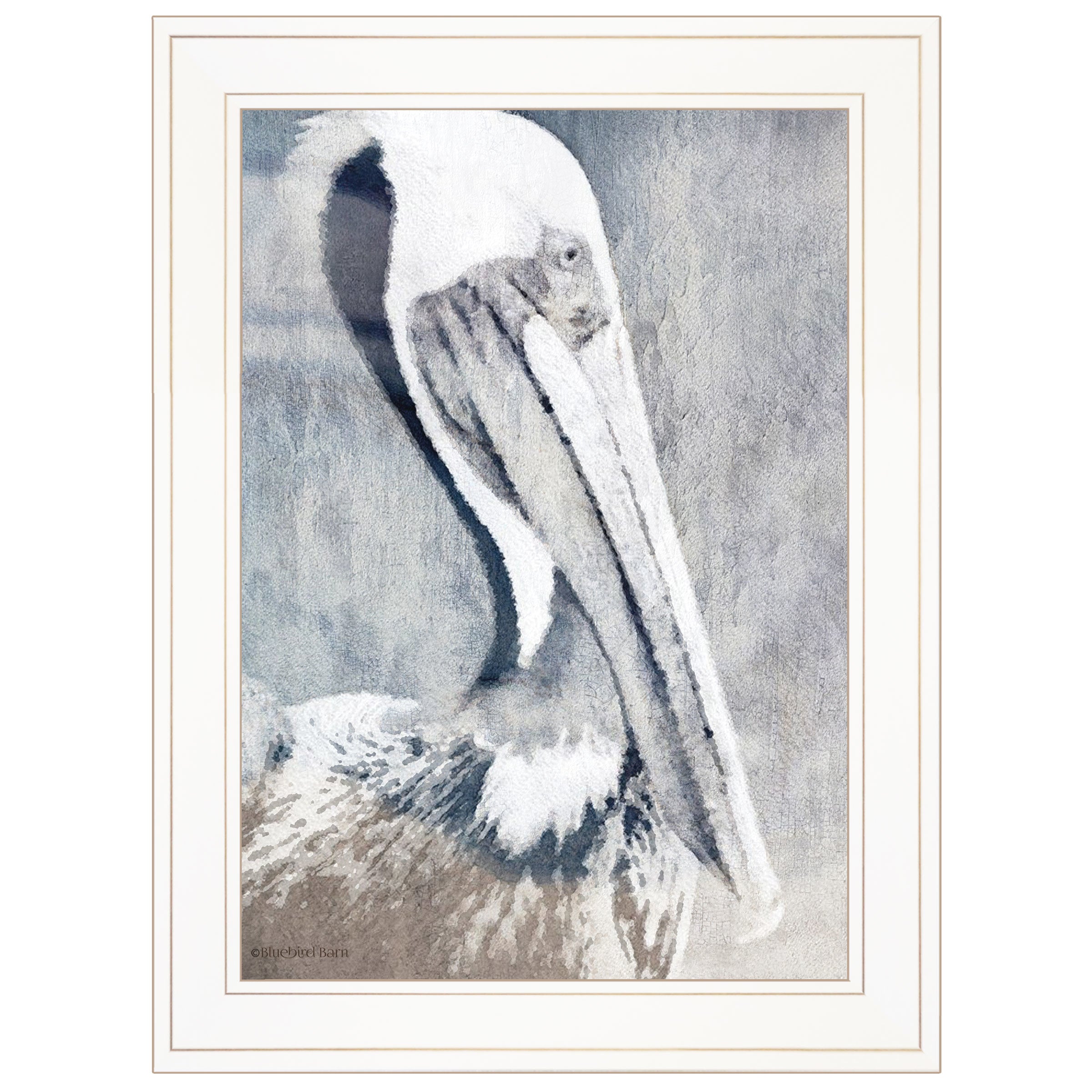 "Pelican" By Bluebird Barn, Ready to Hang Framed Print, White Frame