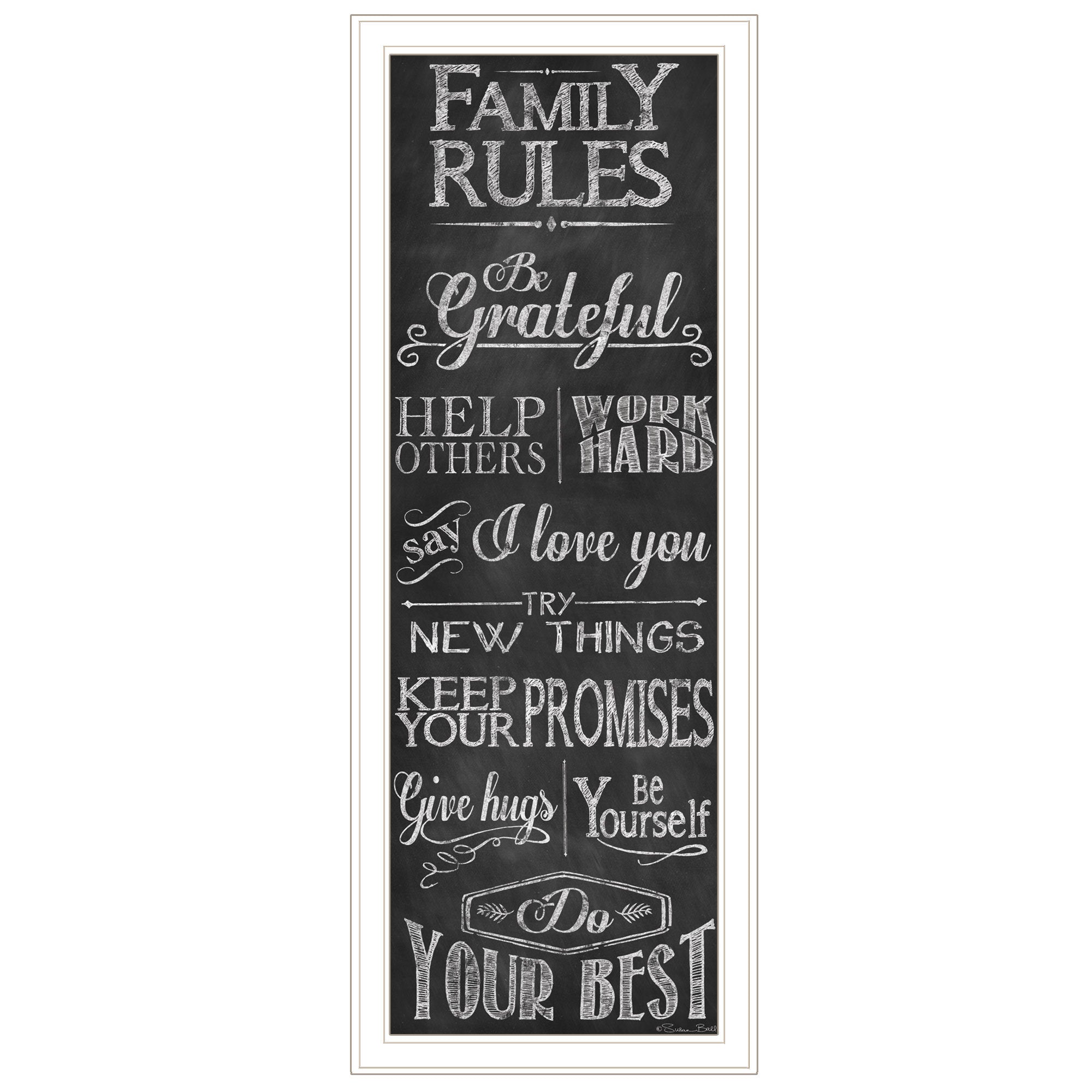 "Family Rules" By Susan Ball, Ready to Hang Framed Print, White Frame