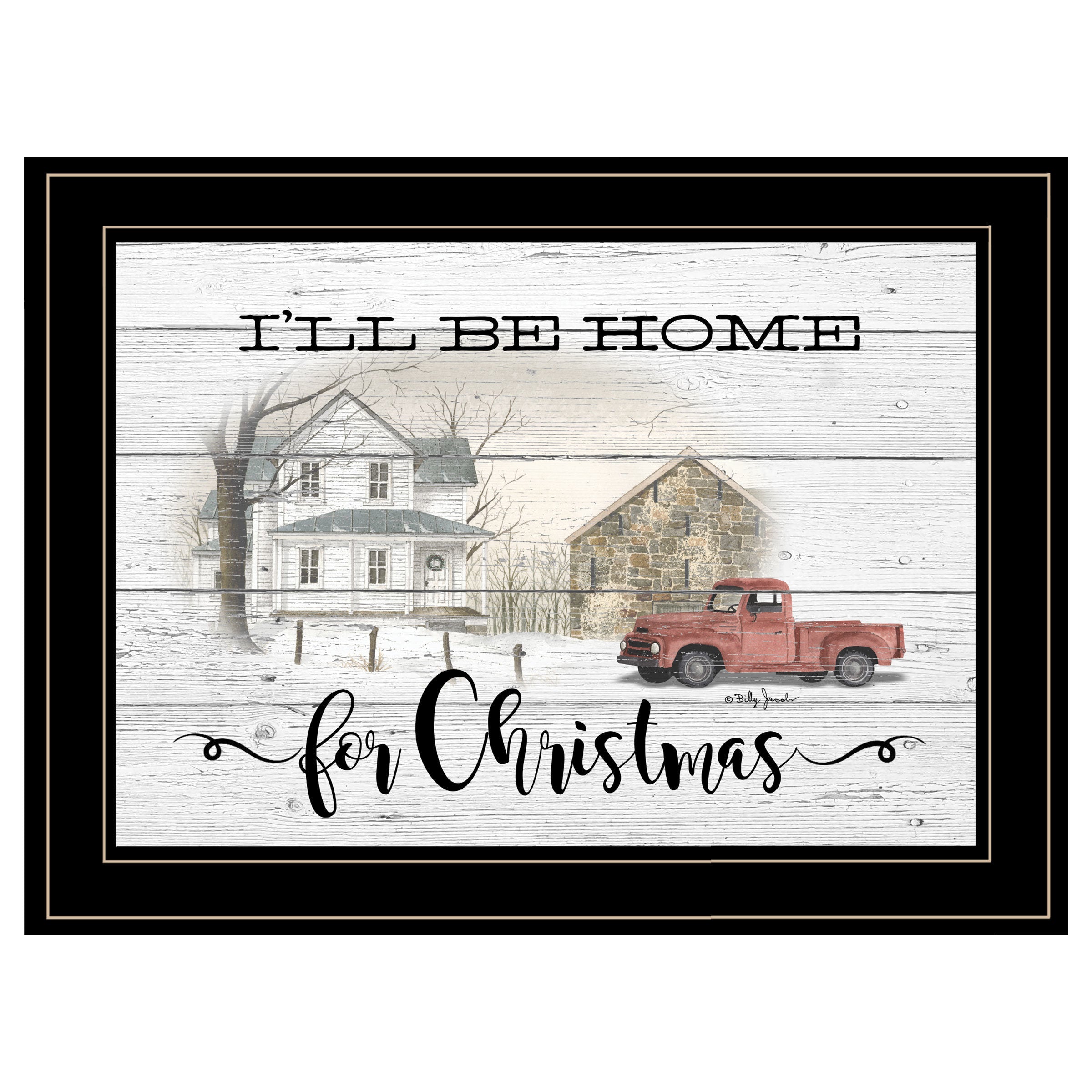 "I'll be home for Christmas" By Billy Jacobs, Ready to Hang Framed Print, Black Frame