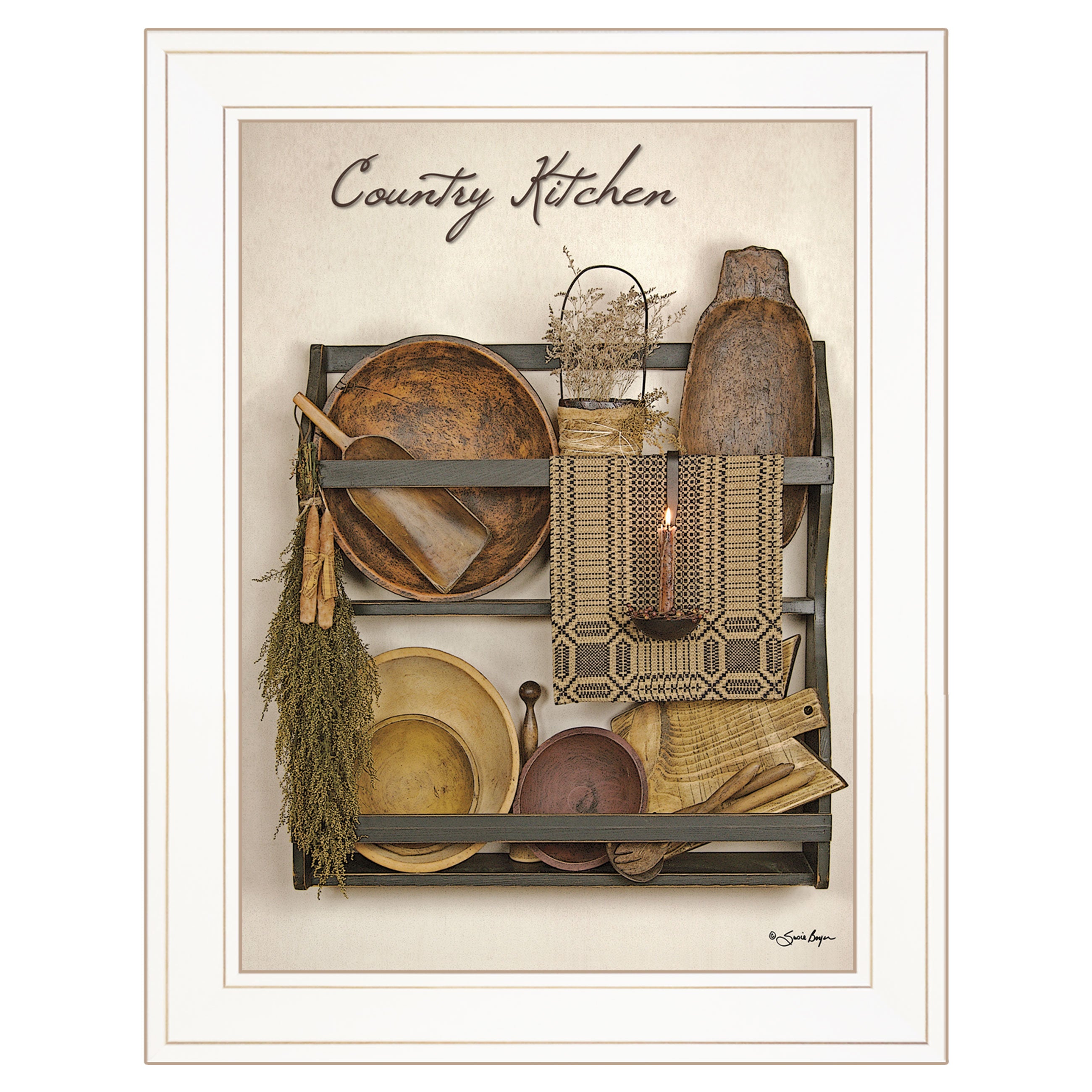 "Country Kitchen" By Susie Boyer, Ready to Hang Framed Print, White Frame