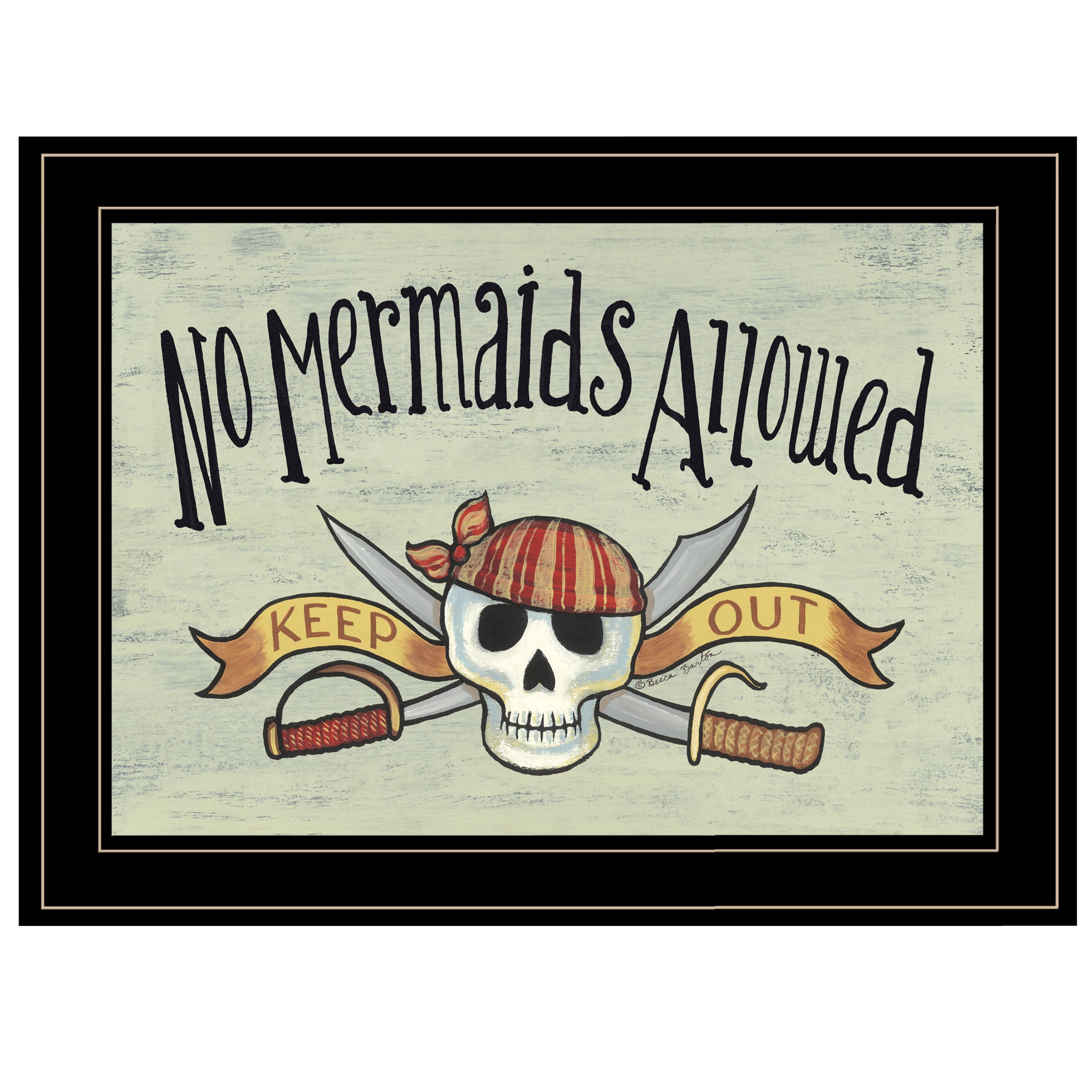 "No Mermaids Allowed" By Becca Barton, Ready to Hang Framed Print, Black Frame