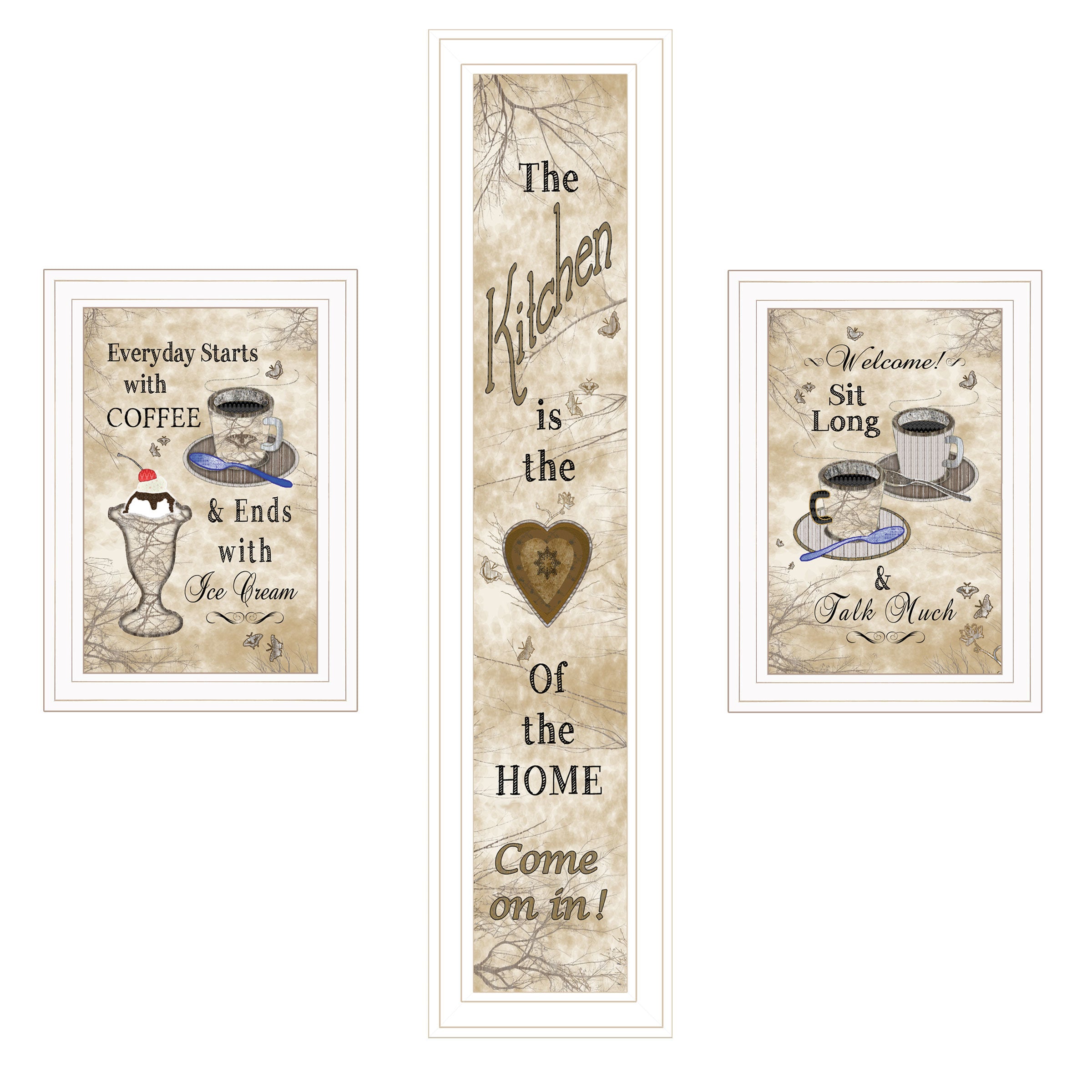 "Love of Nature Kitchen" 3-Piece Vignette By Trendy Decor 4U, White Frame