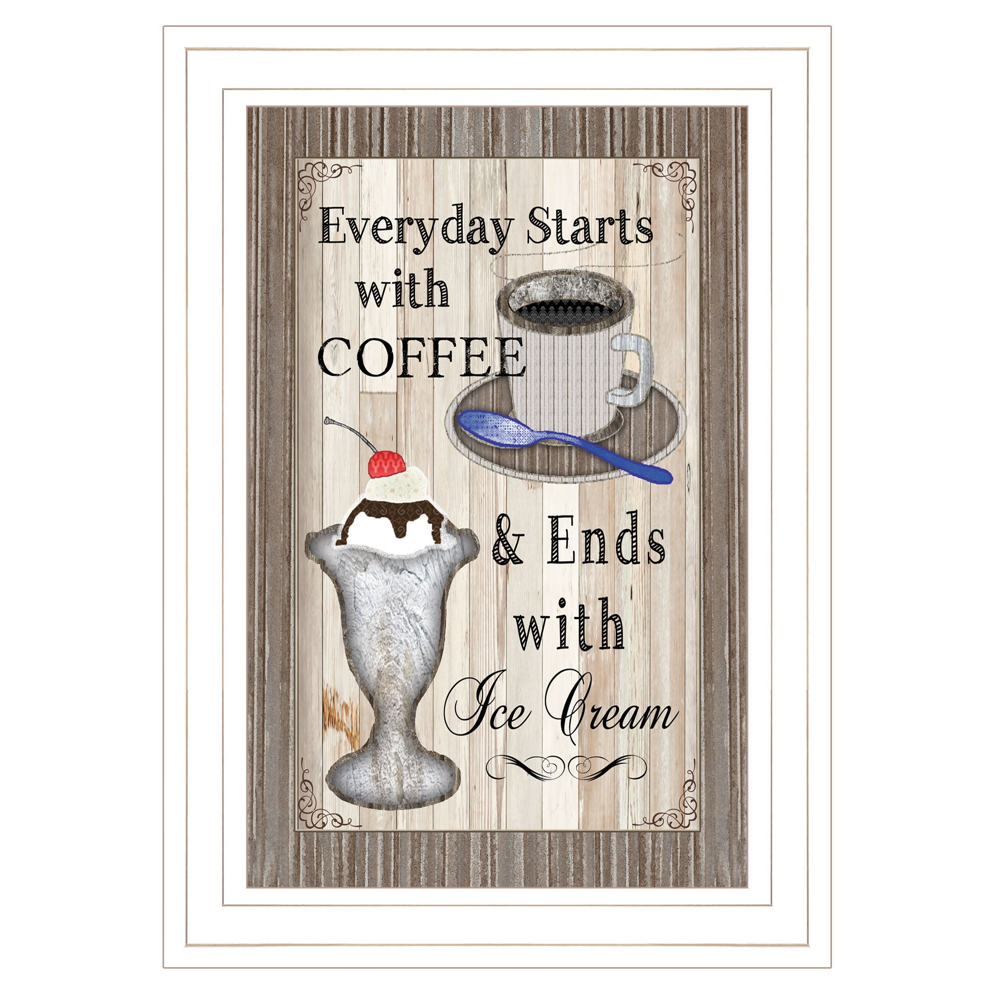 "Everyday Starts with Coffee" By Trendy Decor 4U, Ready to Hang Framed Print, White Frame