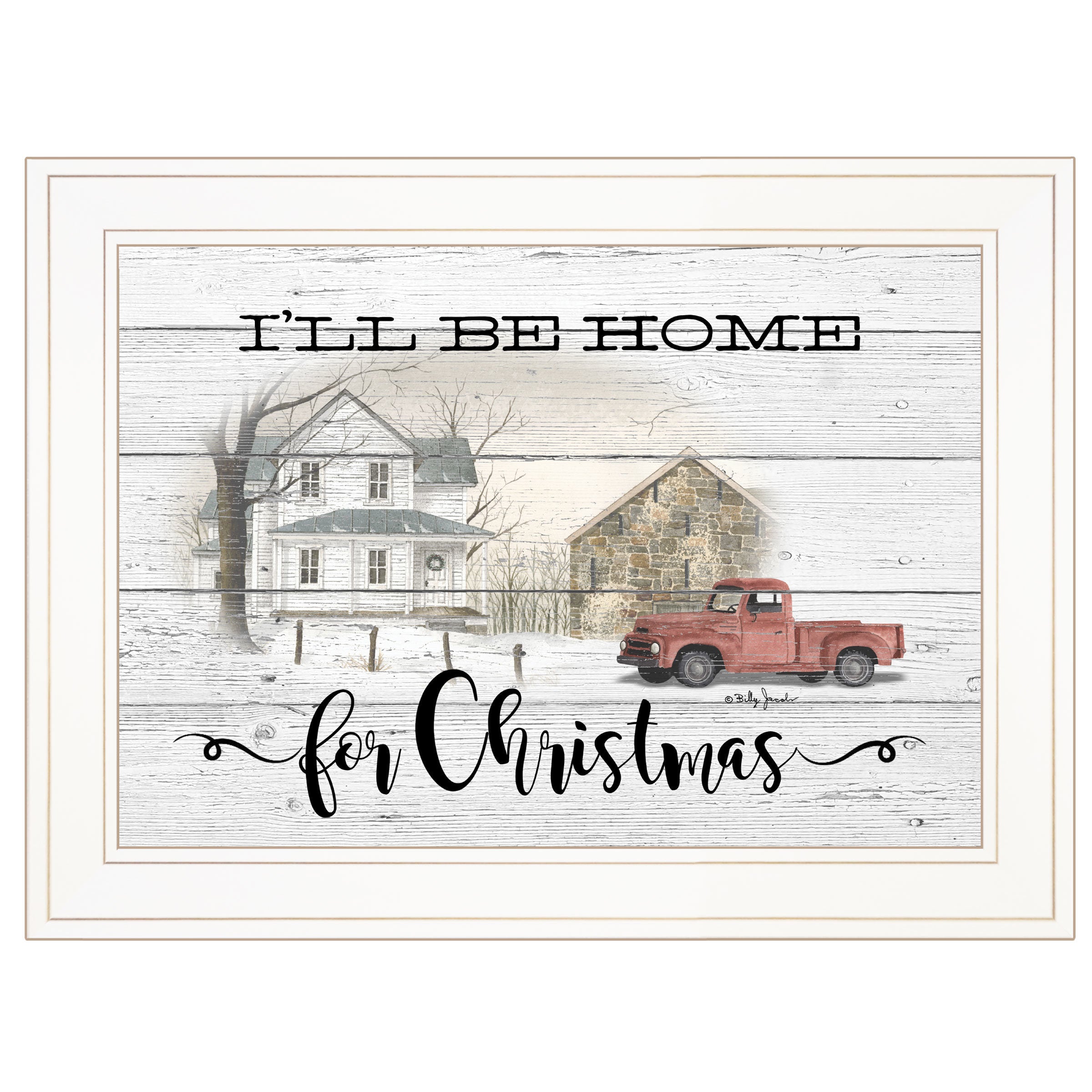 "I'll be home for Christmas" By Billy Jacobs, Ready to Hang Framed Print, White Frame