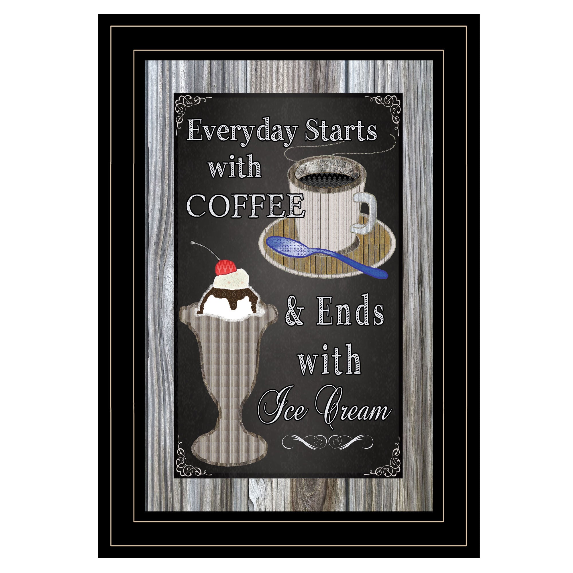 "Everyday Starts with Coffee" Chalkboard framed By Trendy Decor 4U, Ready to Hang Framed Print, Black Frame