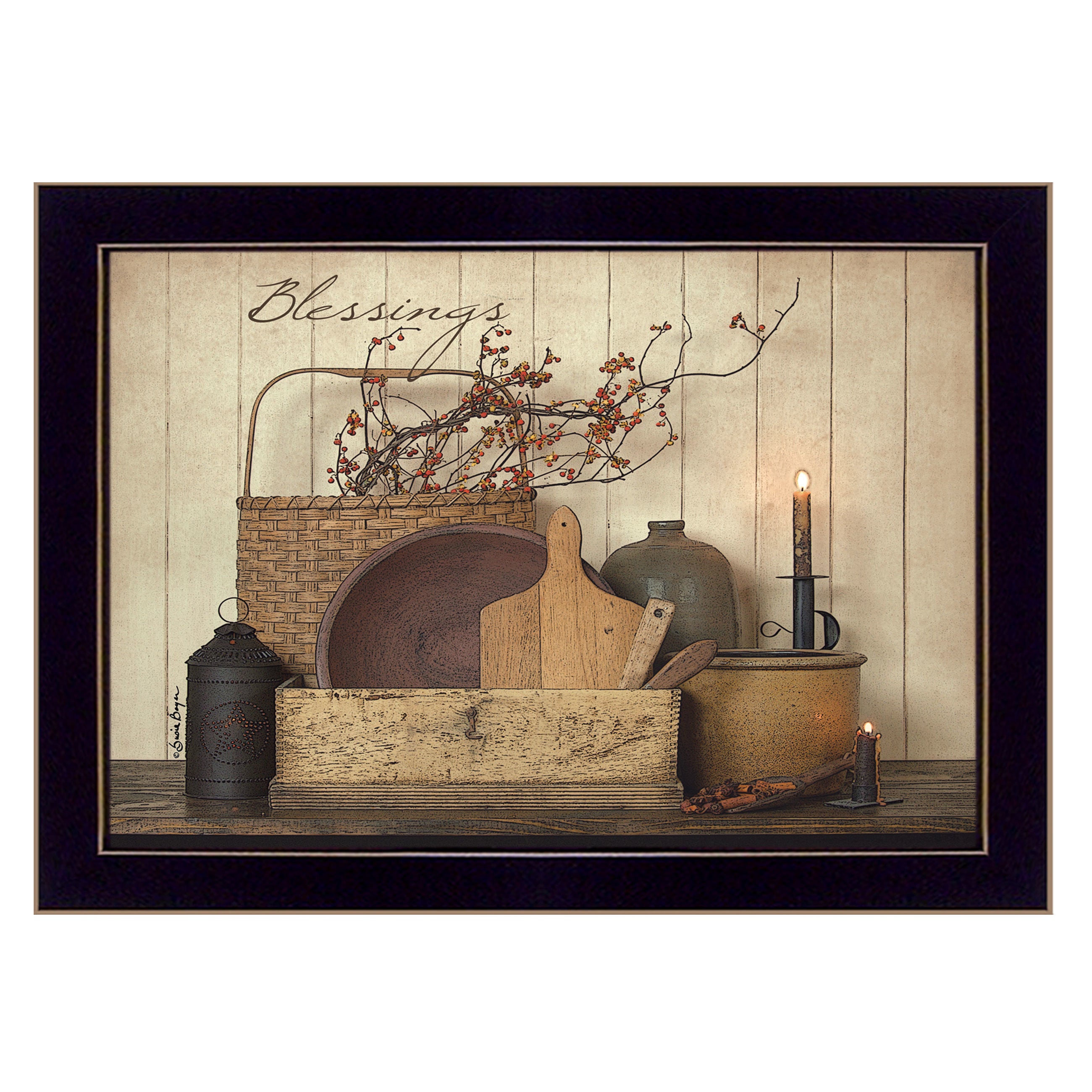 "Count your Blessing" By Susie Boyer, Ready to Hang Framed Print, Black Frame