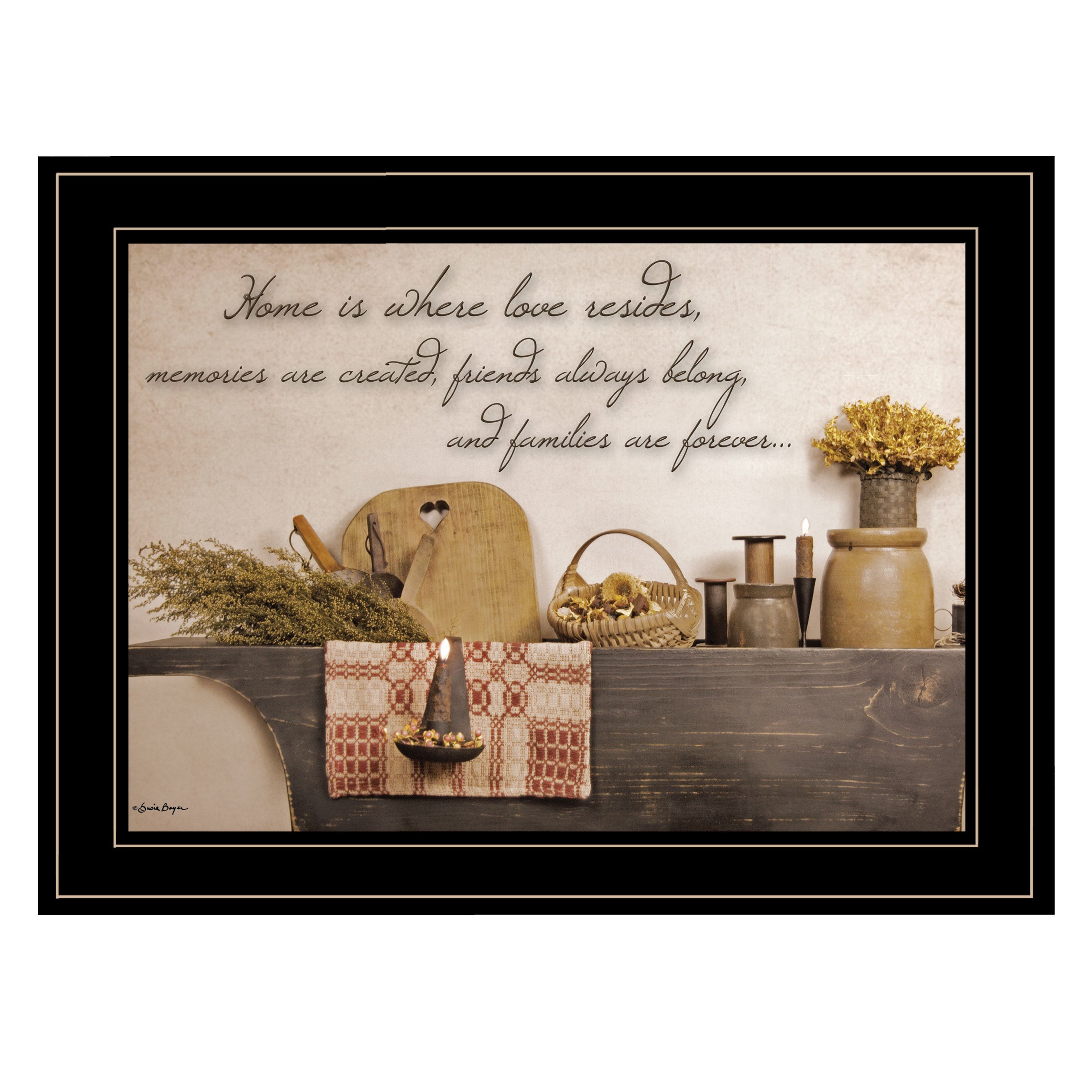 "Home is Where Love Resides" By Susie Boyer, Ready to Hang Framed Print, Black Frame