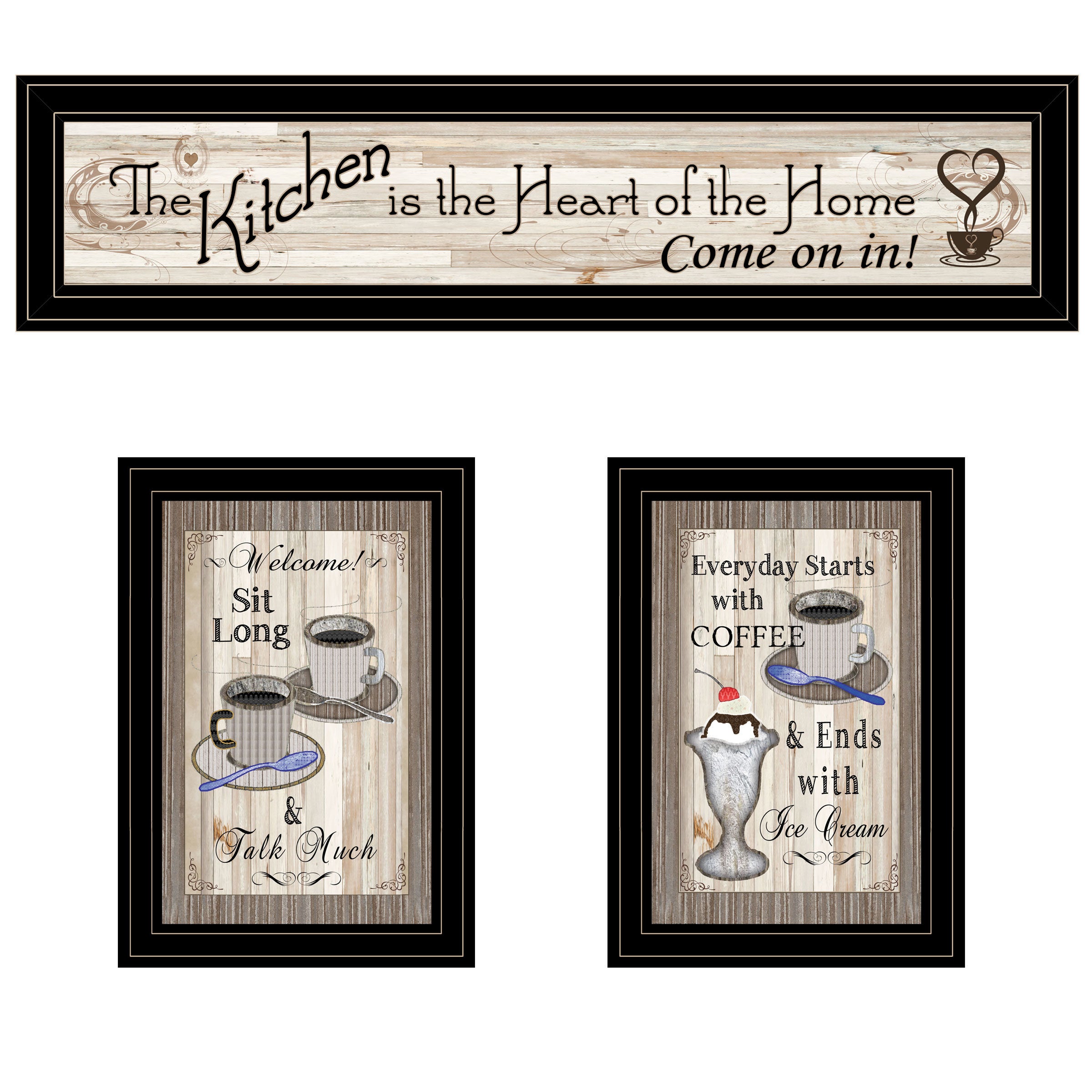 "Kitchen-Come In Vignette" 3-Piece By TrendyDecor4U, Black Frame