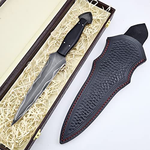 Vetus Dagger Knife with Sheath - Fixed Blade Martial Arts Knife - Dual Edge Blade For Outdoors; Tactical; Survival and EDC Double Egde Knife