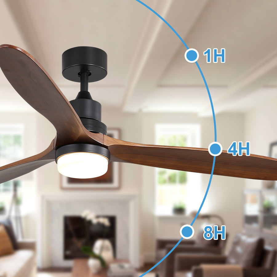 60 Inch Ceiling Fan With Lights 3 Carved Wood Fan Blade Noiseless Reversible Motor Remote Control