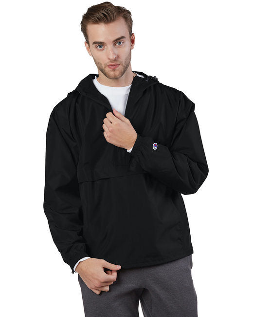 Adult Packable Anorak 1/4 Zip Jacket - BLACK - S
