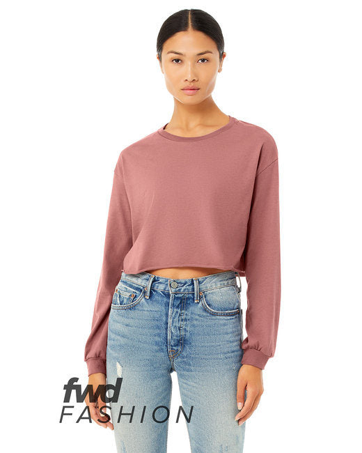 FWD Fashion Ladies' Cropped Long-Sleeve T-Shirt - WHITE - S