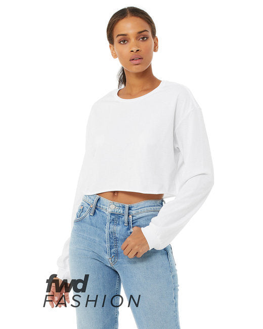 FWD Fashion Ladies' Cropped Long-Sleeve T-Shirt - WHITE - S
