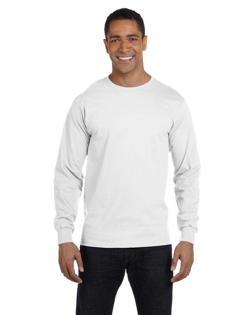 Men's 5.2 oz. ComfortSoft® Cotton Long-Sleeve T-Shirt - WHITE - S