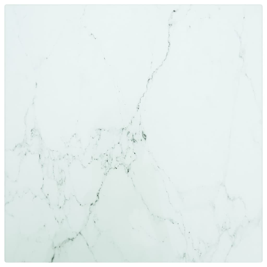 Table Top White 11.8"x11.8" 0.2" Tempered Glass with Marble Design