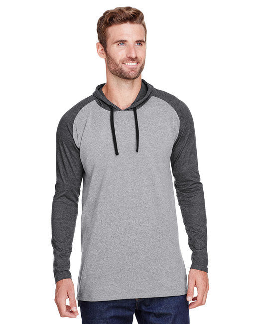 Men's Hooded Raglan Long Sleeve Fine Jersey T-Shirt - B WH/ VN HTH/ WH - S
