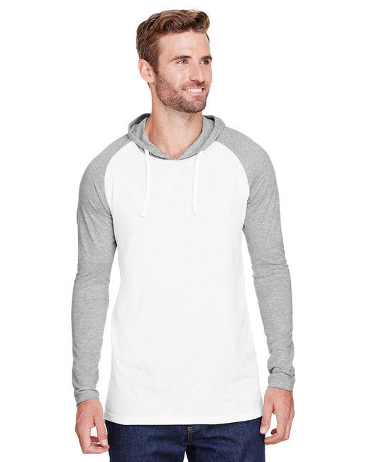 Men's Hooded Raglan Long Sleeve Fine Jersey T-Shirt - B WH/ VN HTH/ WH - S