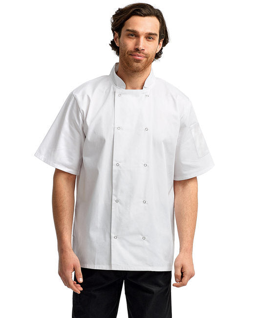 Unisex Studded Front Short-Sleeve Chef's Jacket - BLACK - 2XL