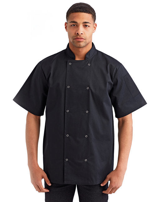 Unisex Studded Front Short-Sleeve Chef's Jacket - BLACK - 2XL