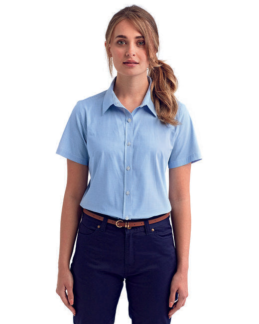 Ladies' Microcheck Gingham Short-Sleeve Cotton Shirt - BLACK/ WHITE - 2XL