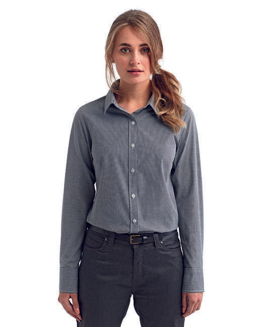 Ladies' Microcheck Gingham Long-Sleeve Cotton Shirt - BLACK/ WHITE - 2XL