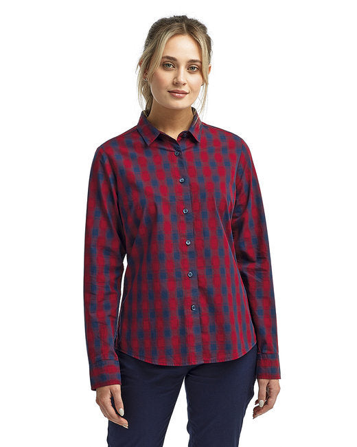 Ladies' Mulligan Check Long-Sleeve Cotton Shirt - CAMEL/ NAVY - 2XL