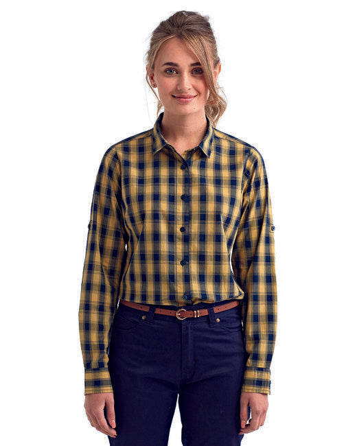 Ladies' Mulligan Check Long-Sleeve Cotton Shirt - CAMEL/ NAVY - 2XL