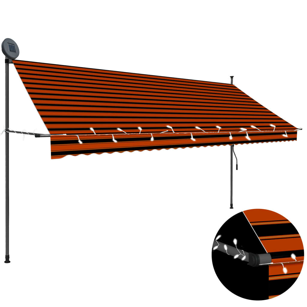Manual Retractable Awning with LED 137.8" Orange and Brown