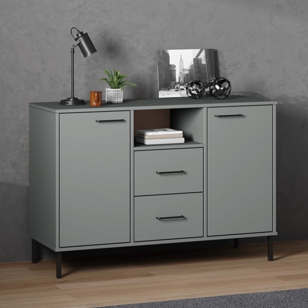 Sideboard with Metal Legs Gray 44.5"x15.7"x30.3" Solid Wood OSLO
