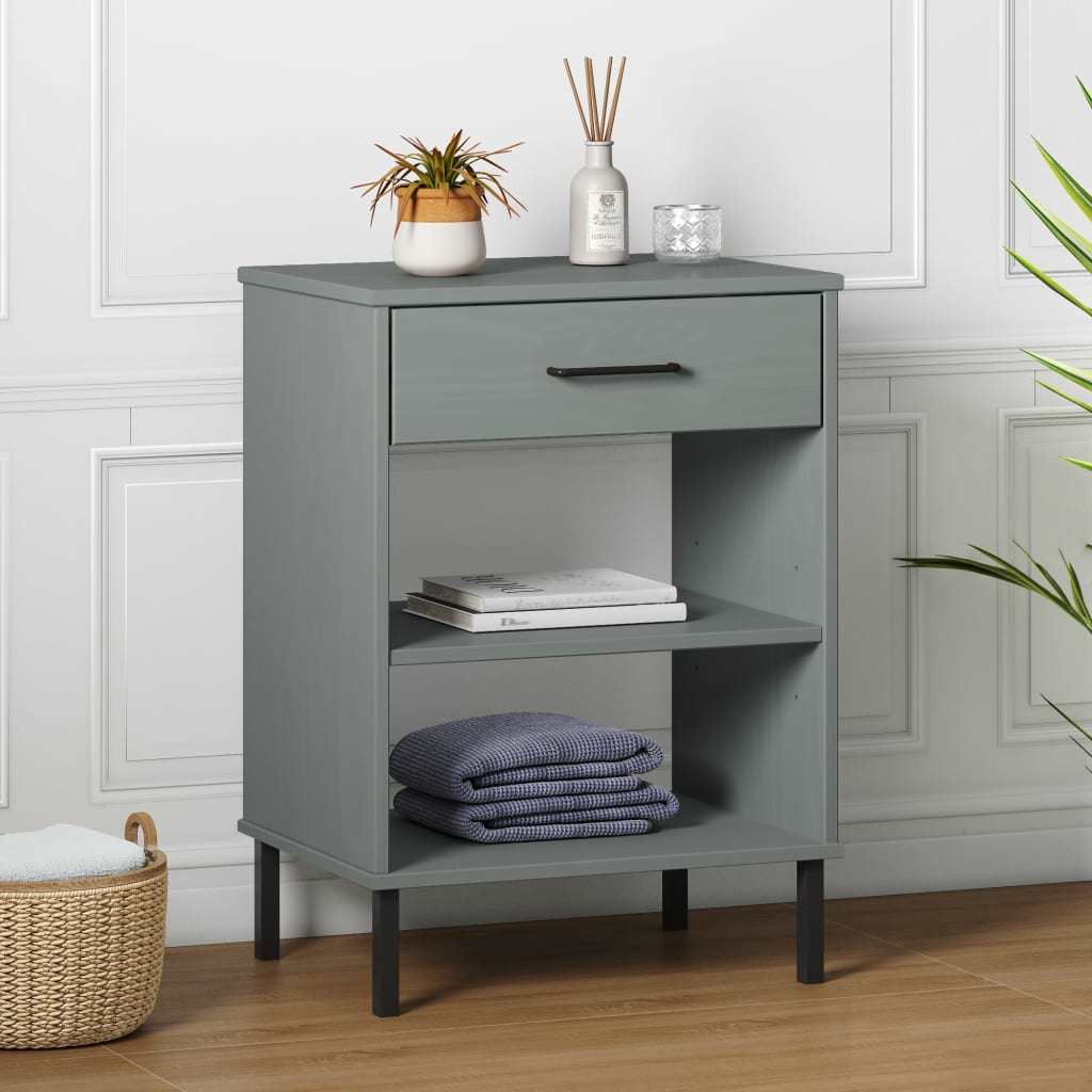Console Cabinet with Metal Legs Gray Solid Wood Pine OSLO