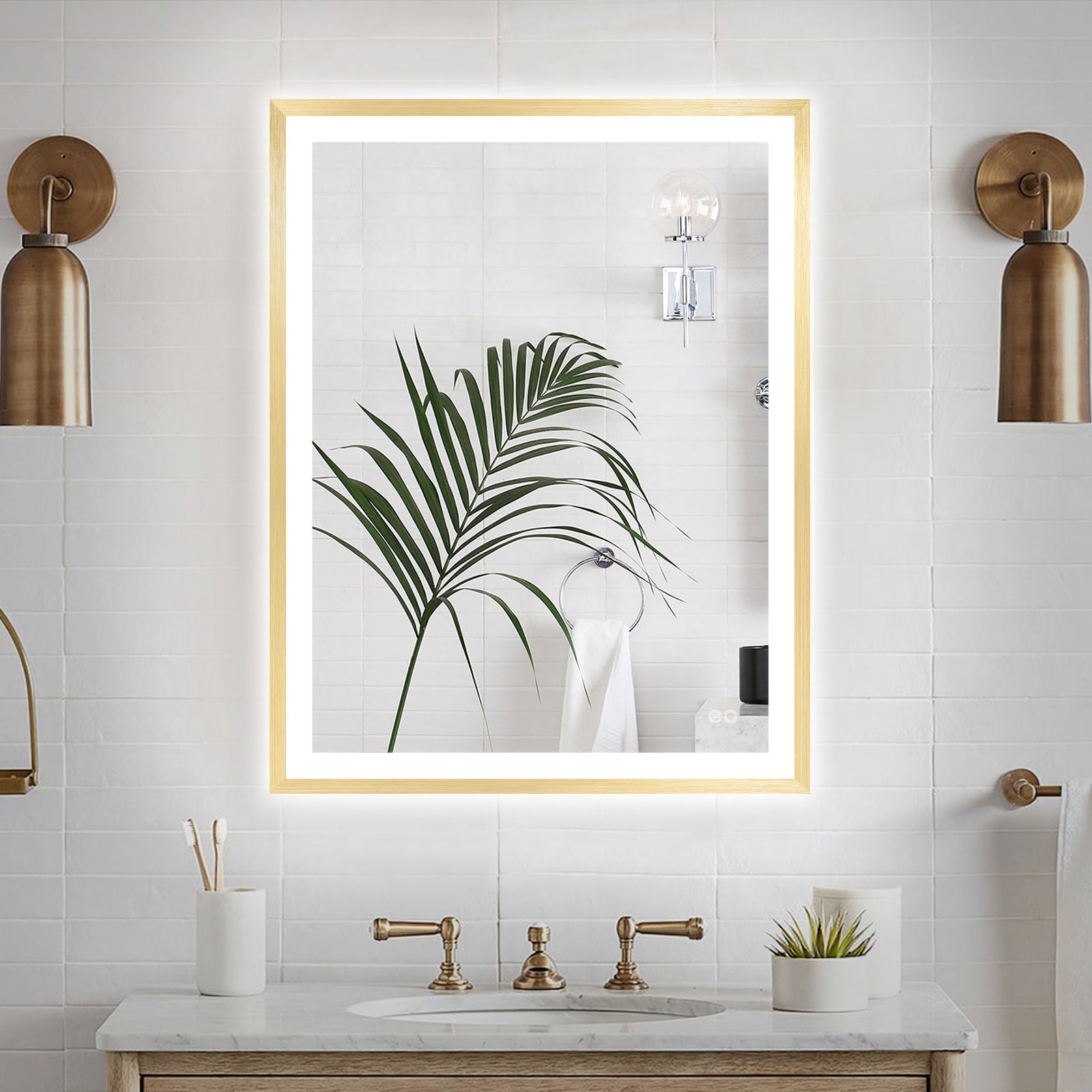 4 Size LED Bathroom Mirror; Backlit and Front Lighted Mirror for Bathroom; Wall Mounted Bathroom Vanity Framed Mirror Includes Dimmer; ; Defogger; Vertical / Horizontal