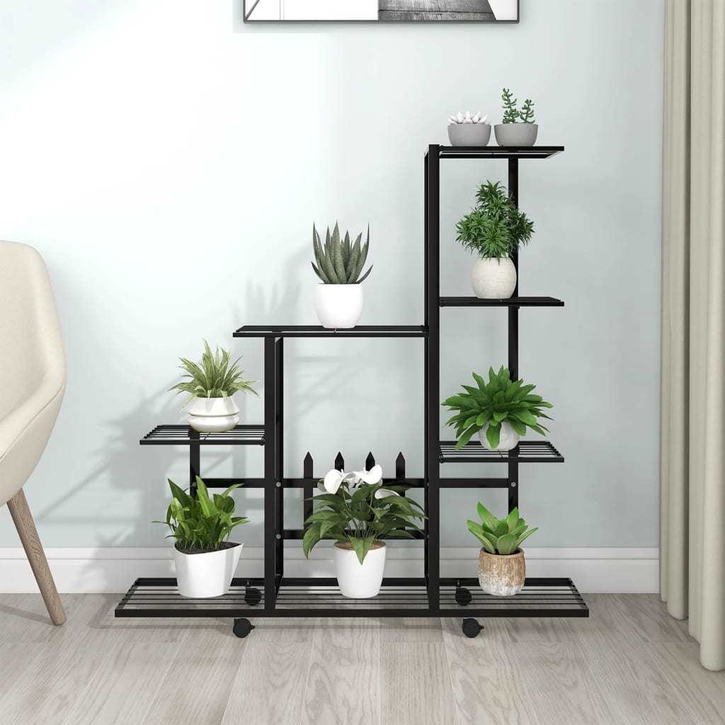 Flower Stand with Wheel 37.2"x9.8"x36.4" Black Metal
