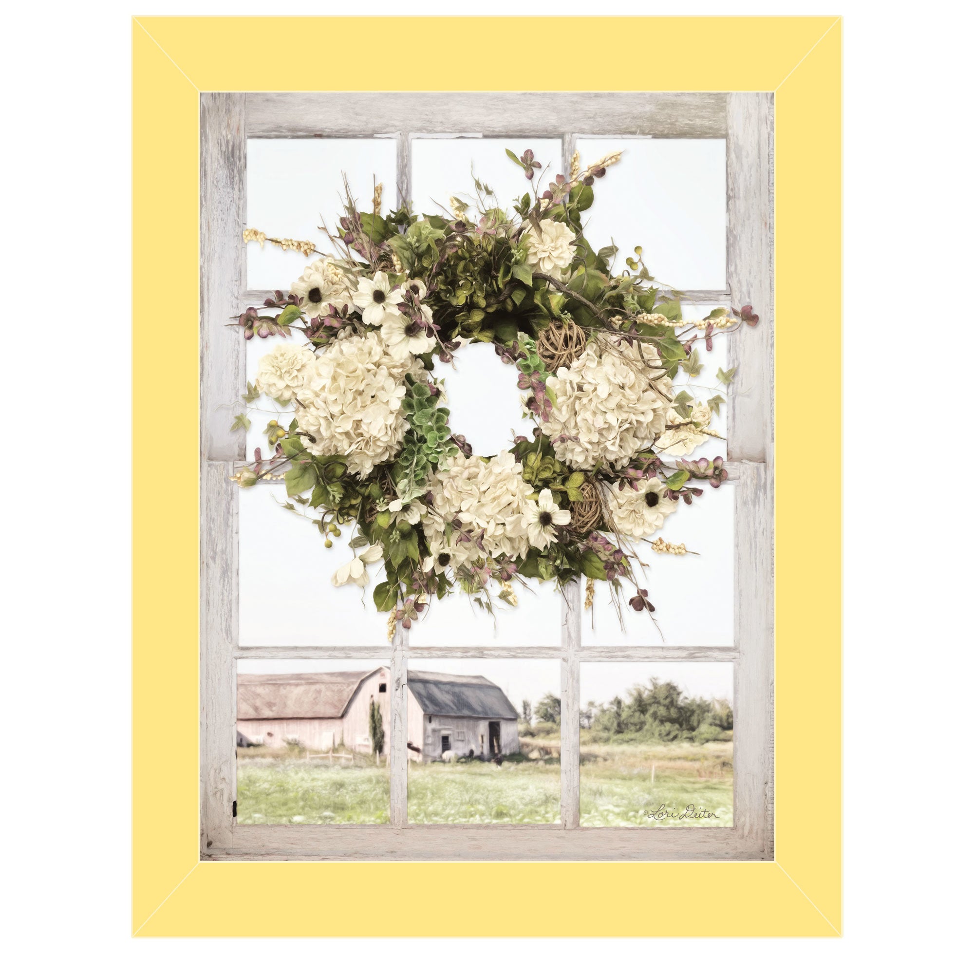"Pleasant View" by Lori Deiter, Ready to Hang Framed Print, Yellow Window-Style Frame