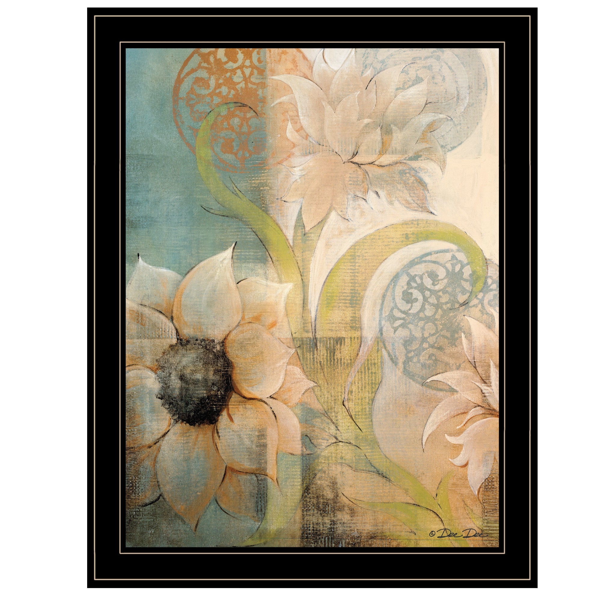 "Meandering Flowers I" by Dee Dee, Ready to Hang Framed Print, Black Frame