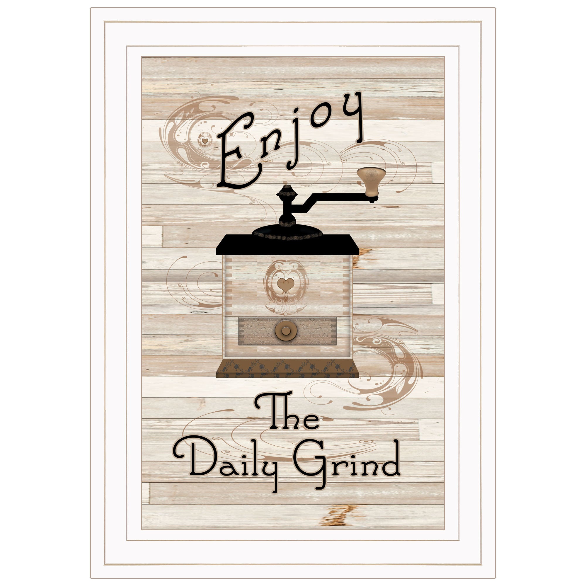"Enjoy the Daily Grind" By Trendy Decor 4U, Ready to Hang Framed Print, White Frame